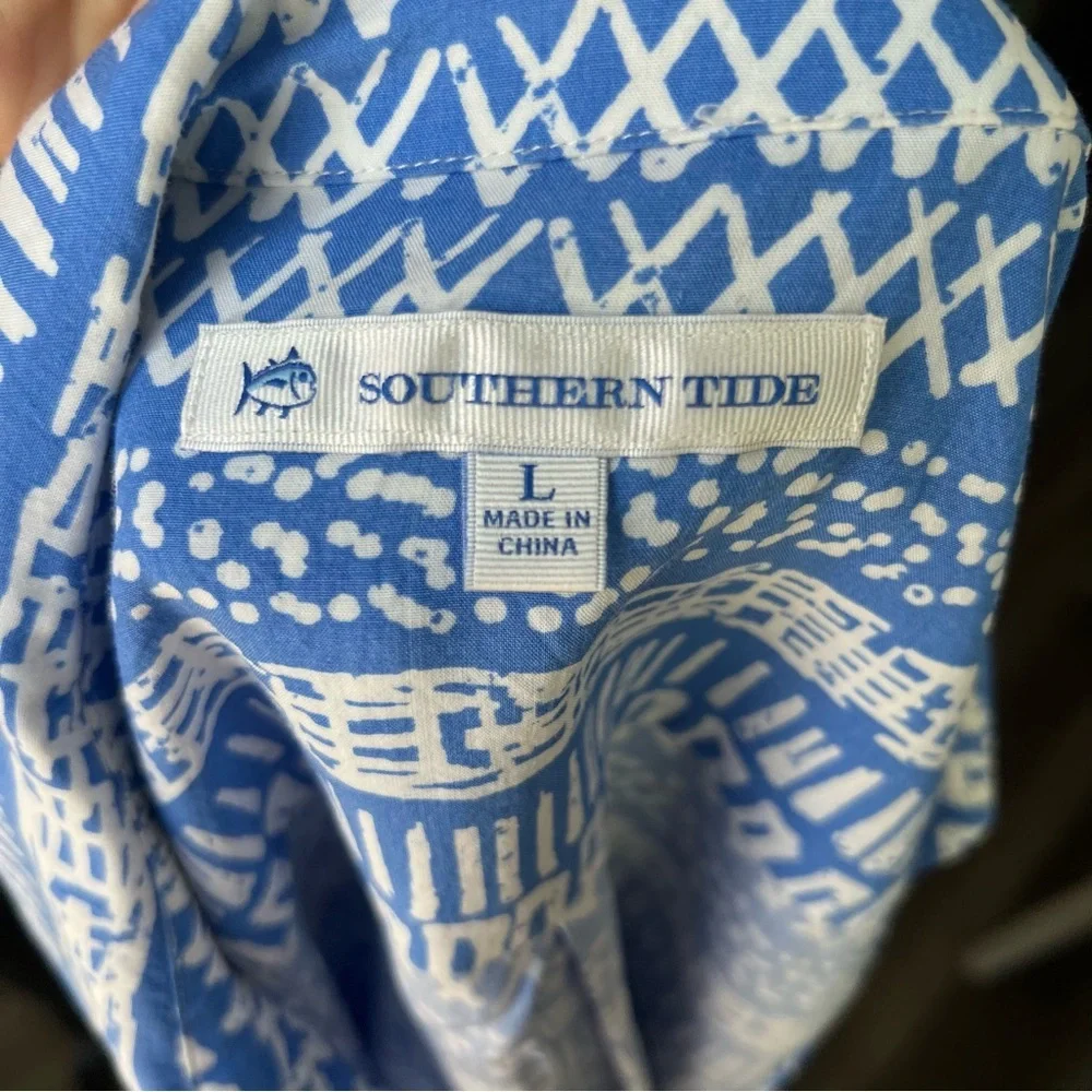 Blue and White Patterned Blouse - Large - Picture 6 of 6